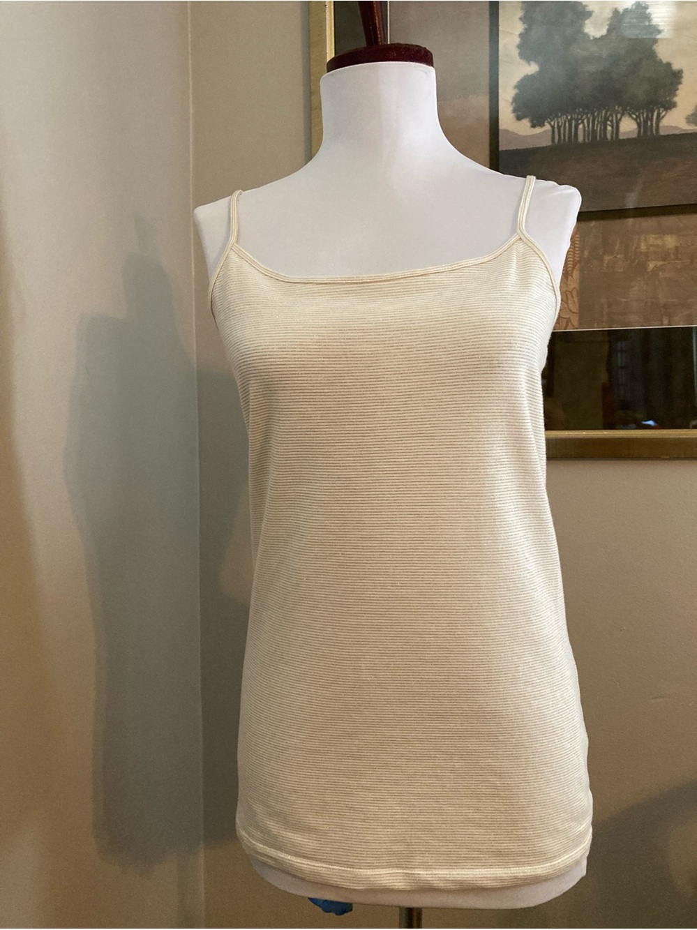 Ann Taylor Cream & Gold Striped Camisole Sz Medium Gold Holiday
Layering